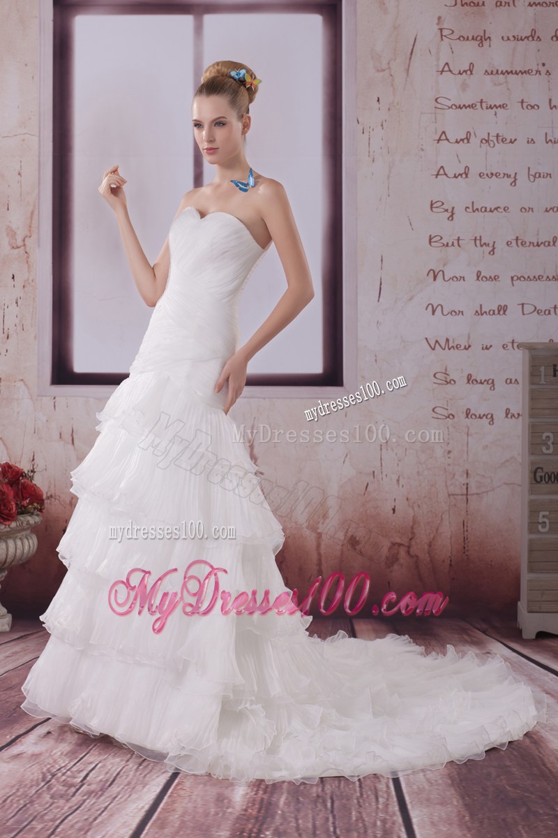 Sweetheart Strapless Mermaid Court Wedding Dress with Ruffled Layers