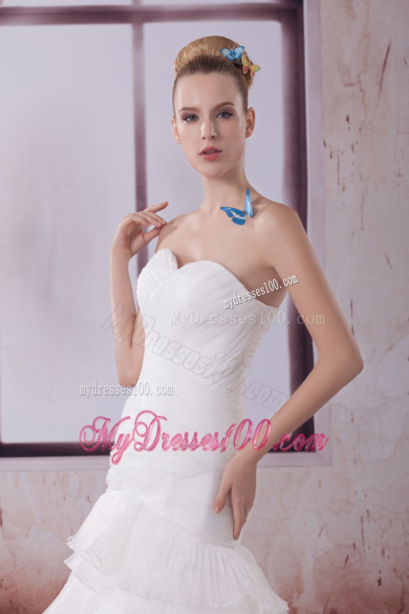 Sweetheart Strapless Mermaid Court Wedding Dress with Ruffled Layers