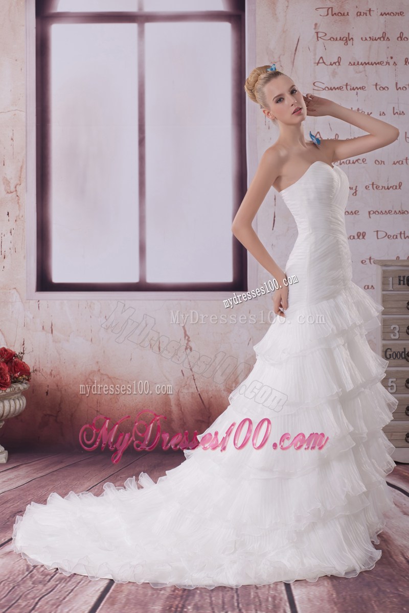Sweetheart Strapless Mermaid Court Wedding Dress with Ruffled Layers