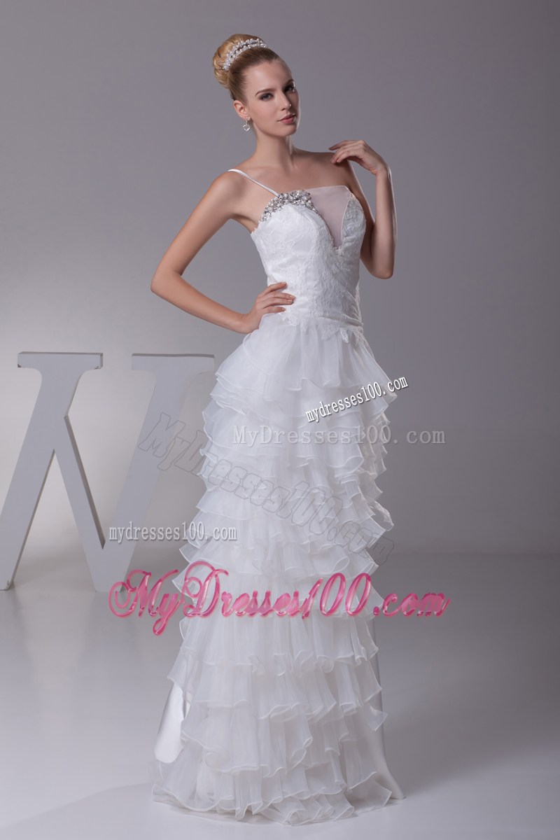 Asymmetrical Floor-length Ruffled Wedding Gown with Special Neckline