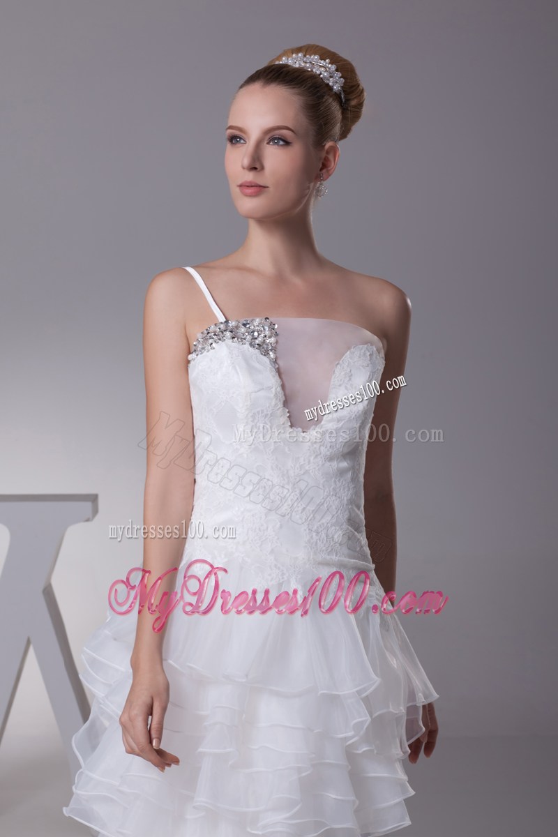 Asymmetrical Floor-length Ruffled Wedding Gown with Special Neckline