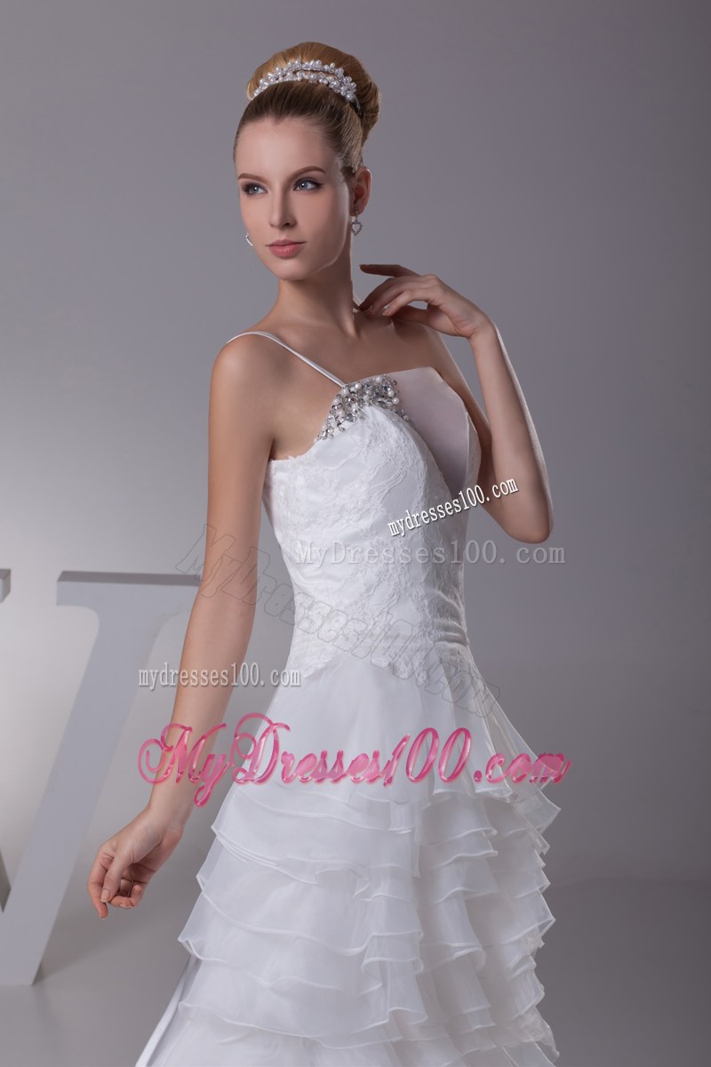 Asymmetrical Floor-length Ruffled Wedding Gown with Special Neckline