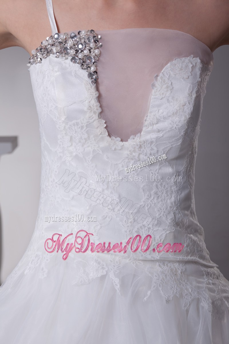 Asymmetrical Floor-length Ruffled Wedding Gown with Special Neckline