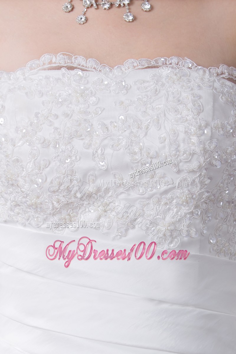 Ruffle Layers Strapless White Wedding Dress with Handmade Flower