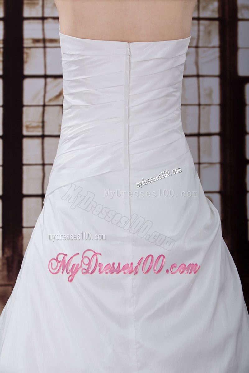 Ruffle Layers Strapless White Wedding Dress with Handmade Flower