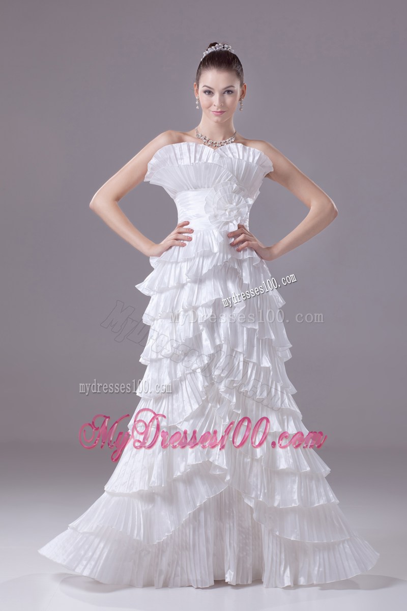 White Column Taffeta Floor-length Wedding Dresses with Ruffles