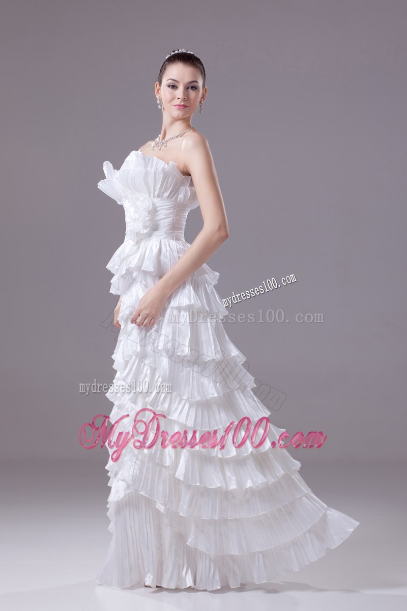 White Column Taffeta Floor-length Wedding Dresses with Ruffles