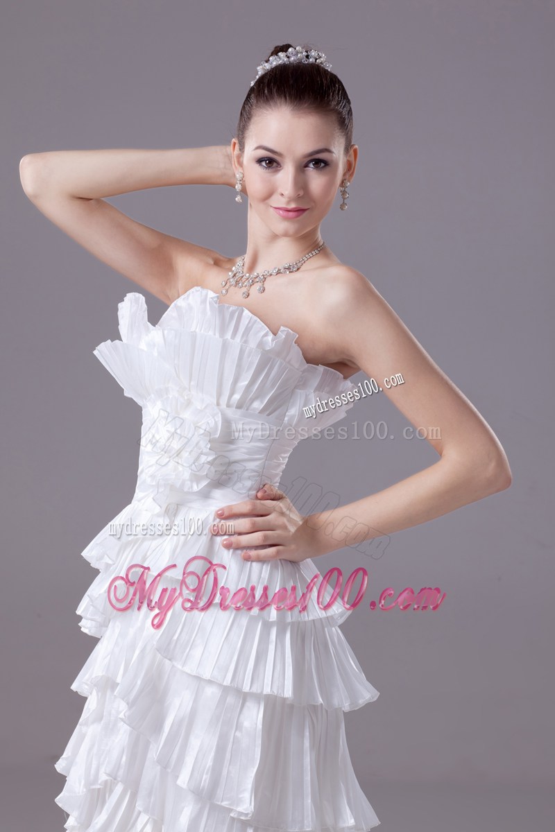 White Column Taffeta Floor-length Wedding Dresses with Ruffles