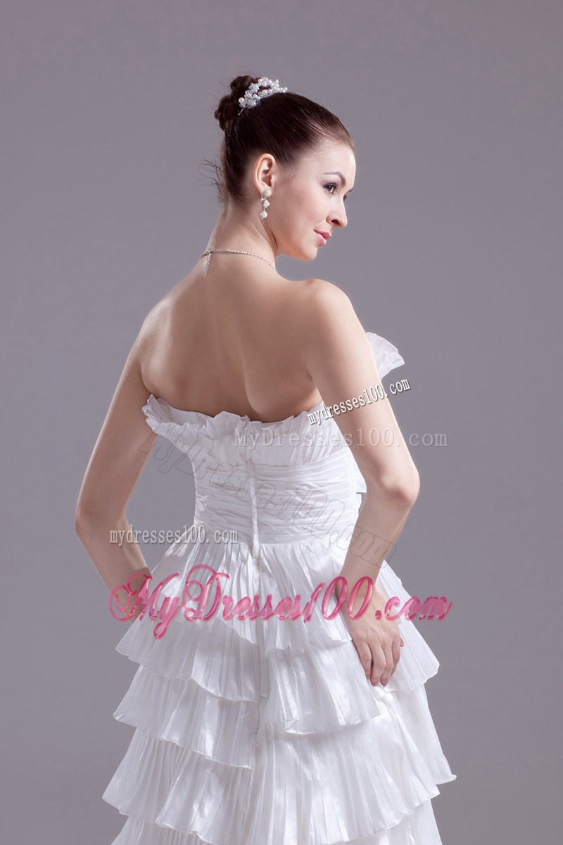 White Column Taffeta Floor-length Wedding Dresses with Ruffles