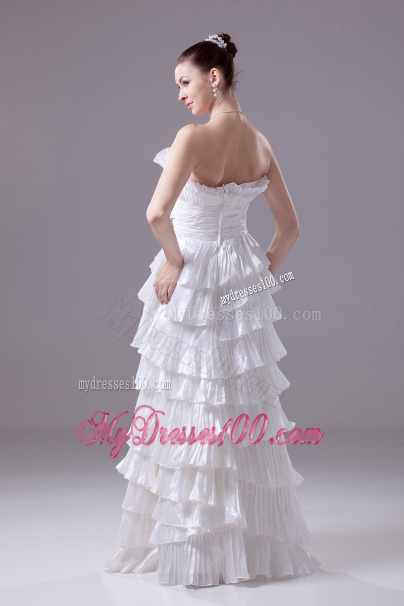 White Column Taffeta Floor-length Wedding Dresses with Ruffles