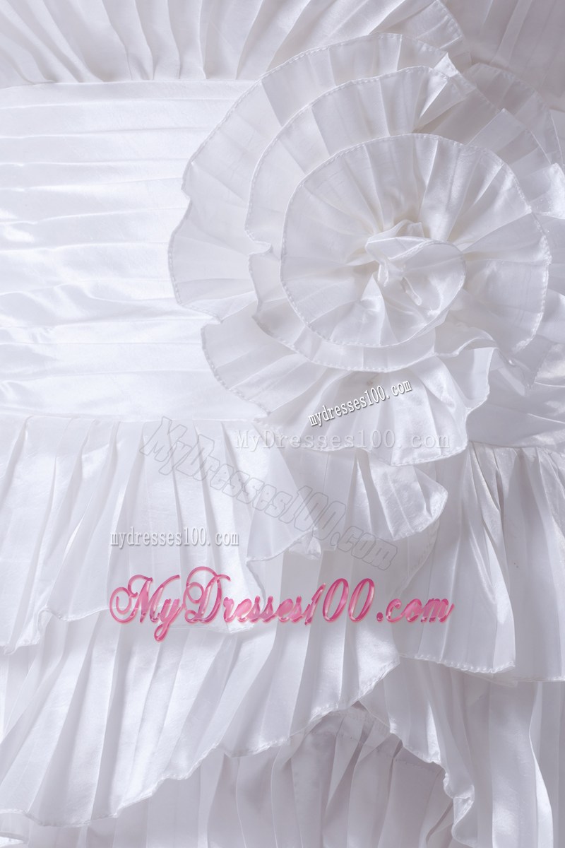 White Column Taffeta Floor-length Wedding Dresses with Ruffles