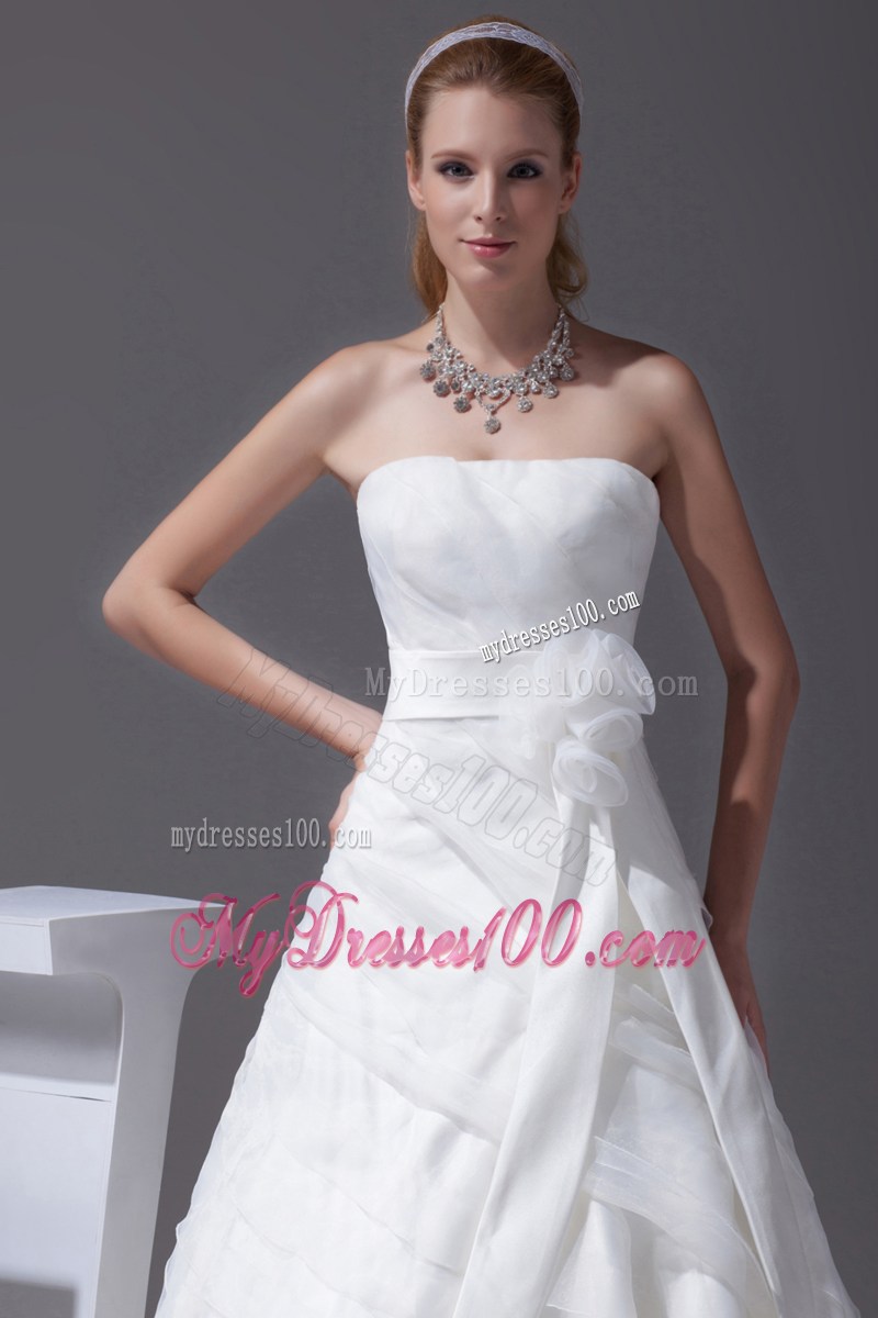 Flowery Sash and Ruches Organza Wedding Gown of Court Train 2013