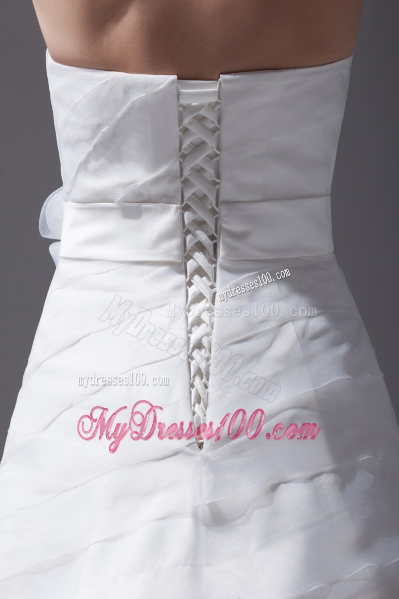 Flowery Sash and Ruches Organza Wedding Gown of Court Train 2013