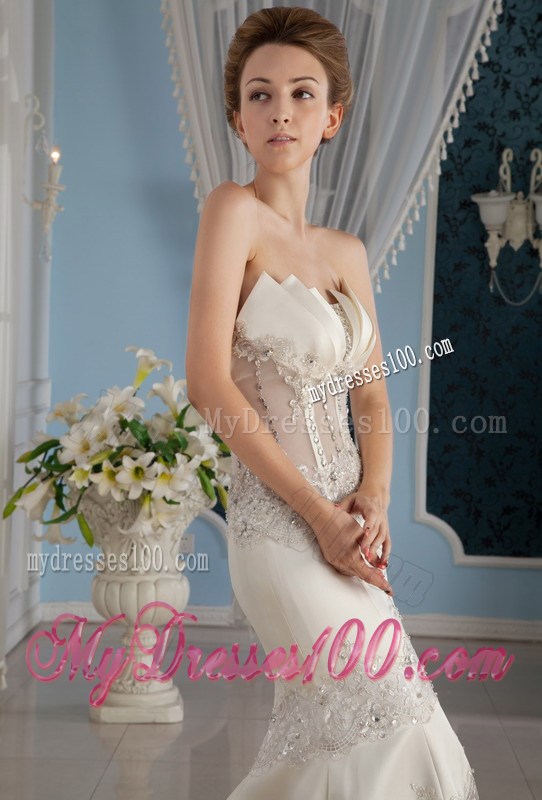 Sexy Mermaid Transparent Waist Lace Court Train Wedding Dress