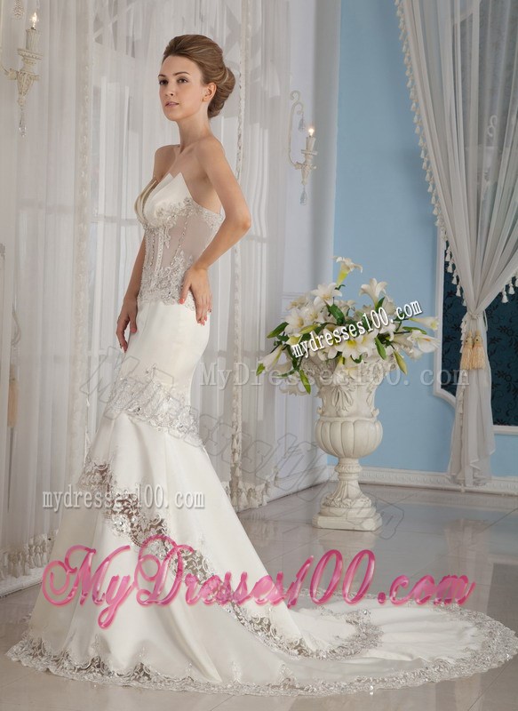 Sexy Mermaid Transparent Waist Lace Court Train Wedding Dress