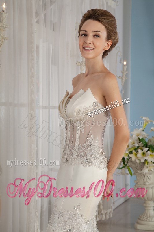 Sexy Mermaid Transparent Waist Lace Court Train Wedding Dress