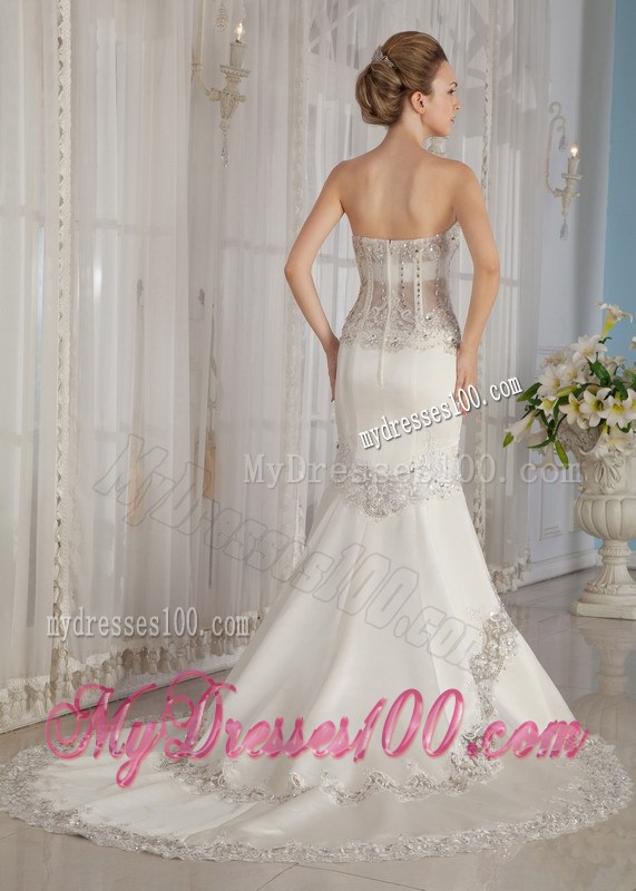 Sexy Mermaid Transparent Waist Lace Court Train Wedding Dress