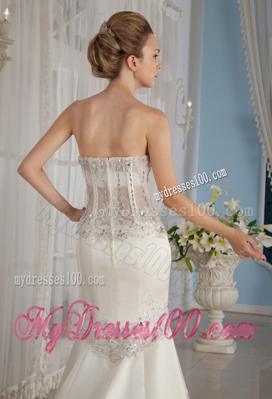 Sexy Mermaid Transparent Waist Lace Court Train Wedding Dress