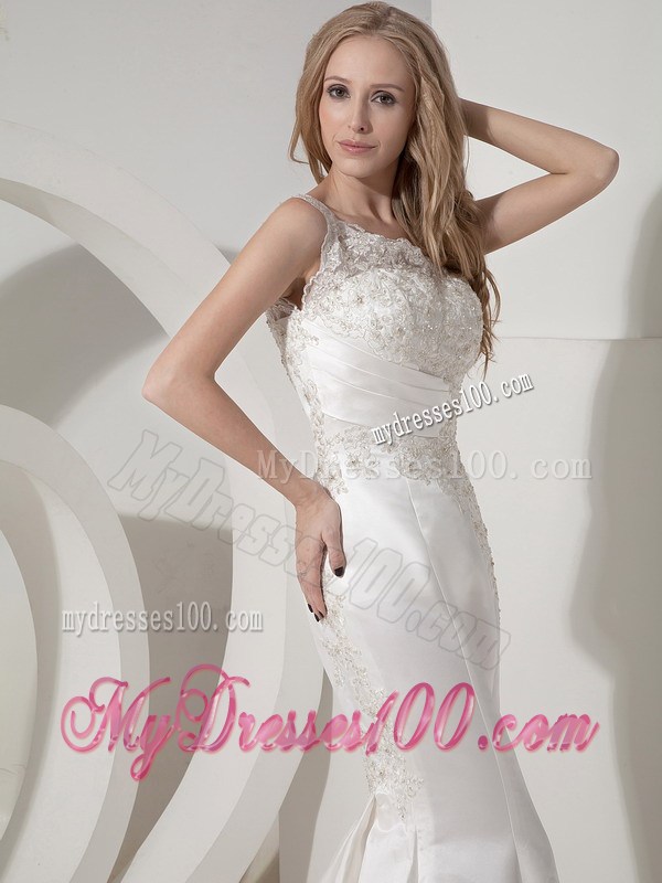 Lace Flowers Single Shoulder Beading Trumpet Brush Train Wedding Gowns
