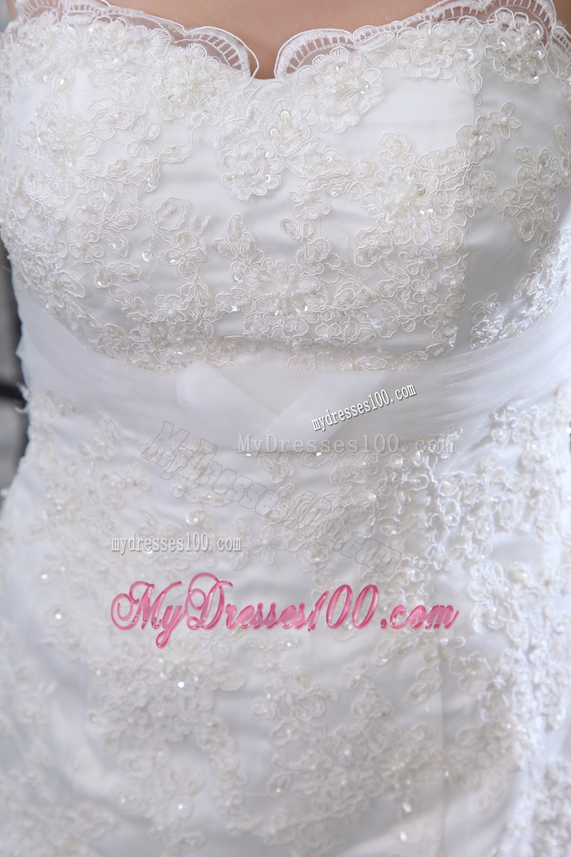 White Mermaid Court Train Lace Wedding Dresses with Clasp Handle
