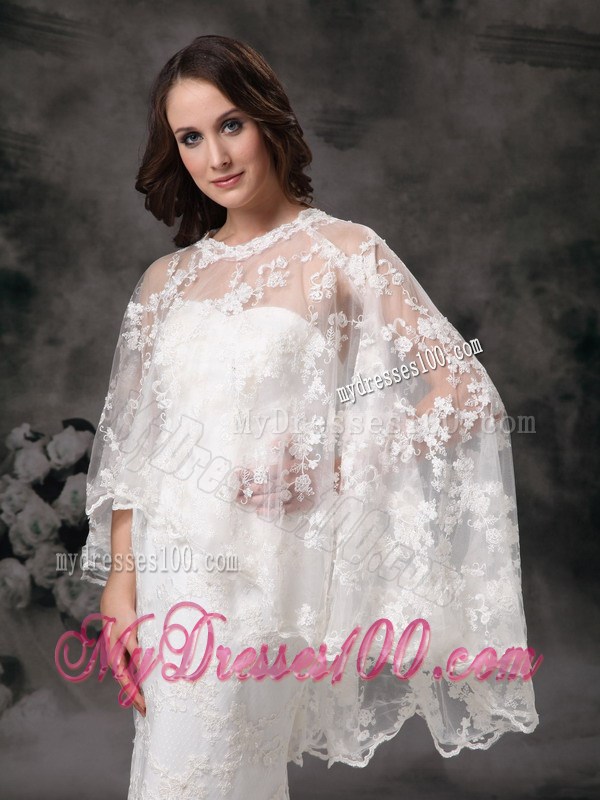 Lace Column Sweetheart Brush Train Wedding Gown with Sheer Cloak