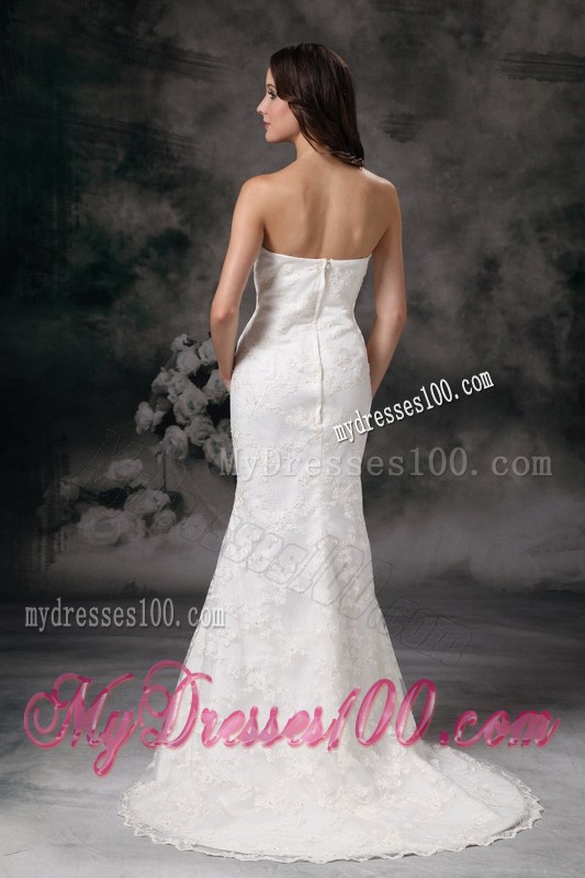Lace Column Sweetheart Brush Train Wedding Gown with Sheer Cloak