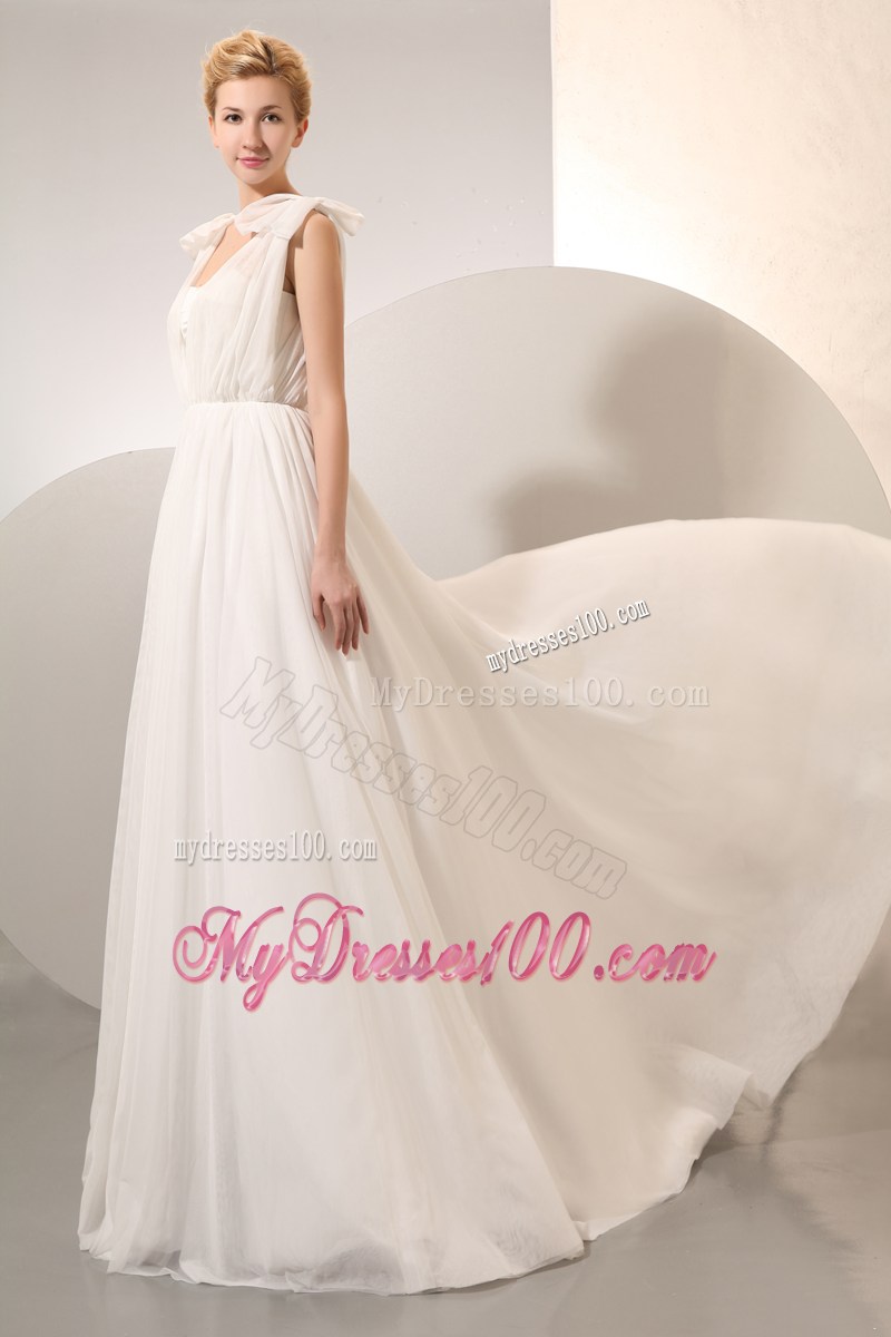 Simple Empire Straps Court Train Ruching Wedding Dress for Summer