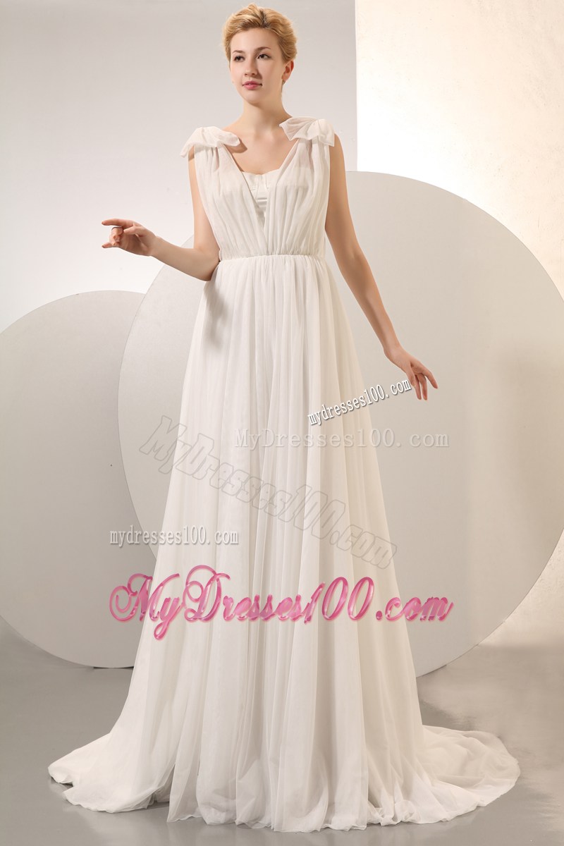 Simple Empire Straps Court Train Ruching Wedding Dress for Summer
