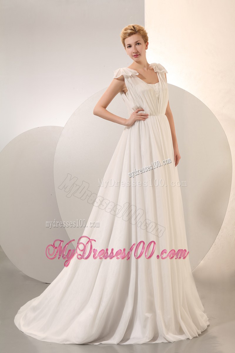 Simple Empire Straps Court Train Ruching Wedding Dress for Summer