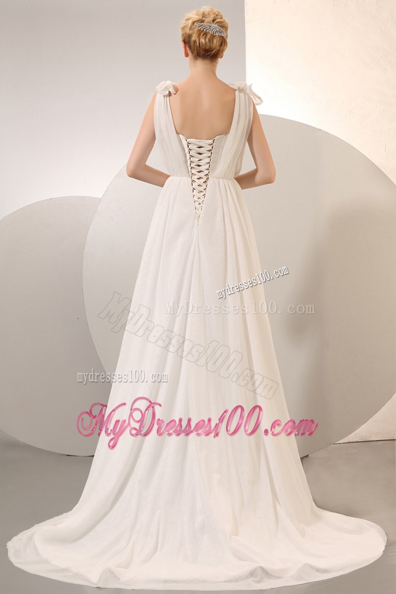 Simple Empire Straps Court Train Ruching Wedding Dress for Summer