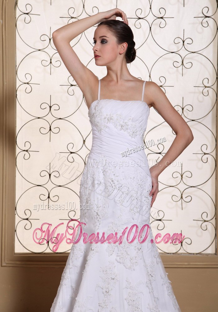 Spaghetti Straps Beaded Lace Mermaid Court Train Wedding Dresses