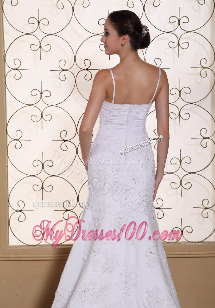 Spaghetti Straps Beaded Lace Mermaid Court Train Wedding Dresses