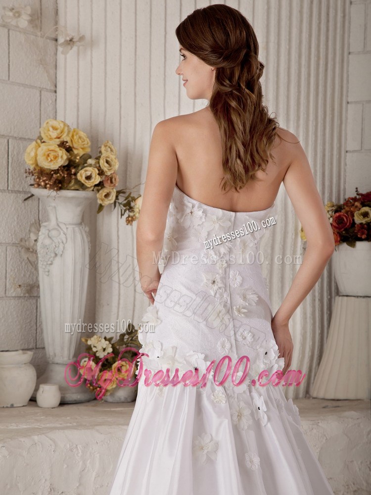 Diamonds and Handle Flowers Decorated Bridal Gown with Petal Neckline