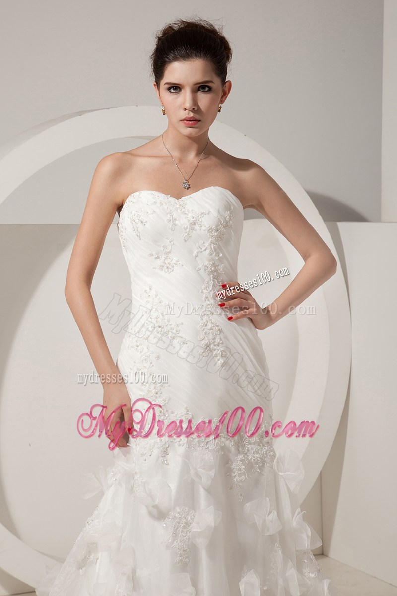 Sweet Mermaid Handmade Flowers Sweetheart White Lace Wedding Gown