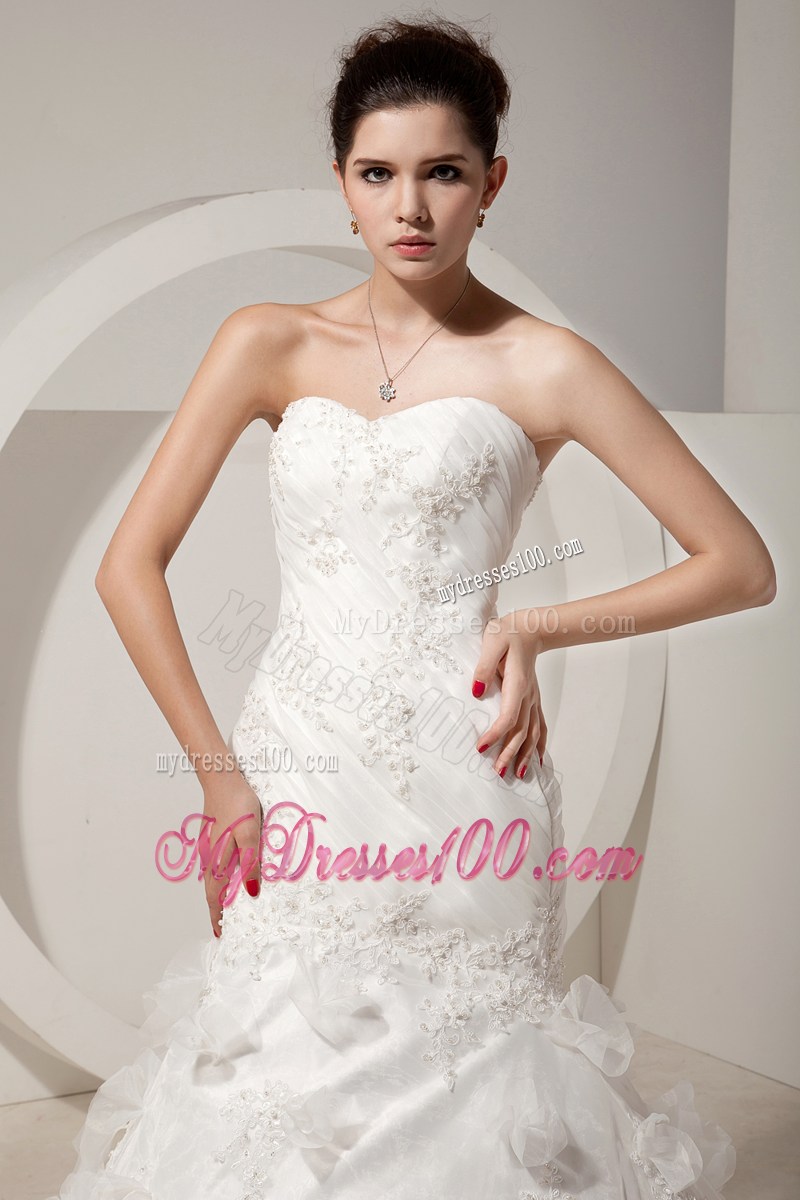 Sweet Mermaid Handmade Flowers Sweetheart White Lace Wedding Gown