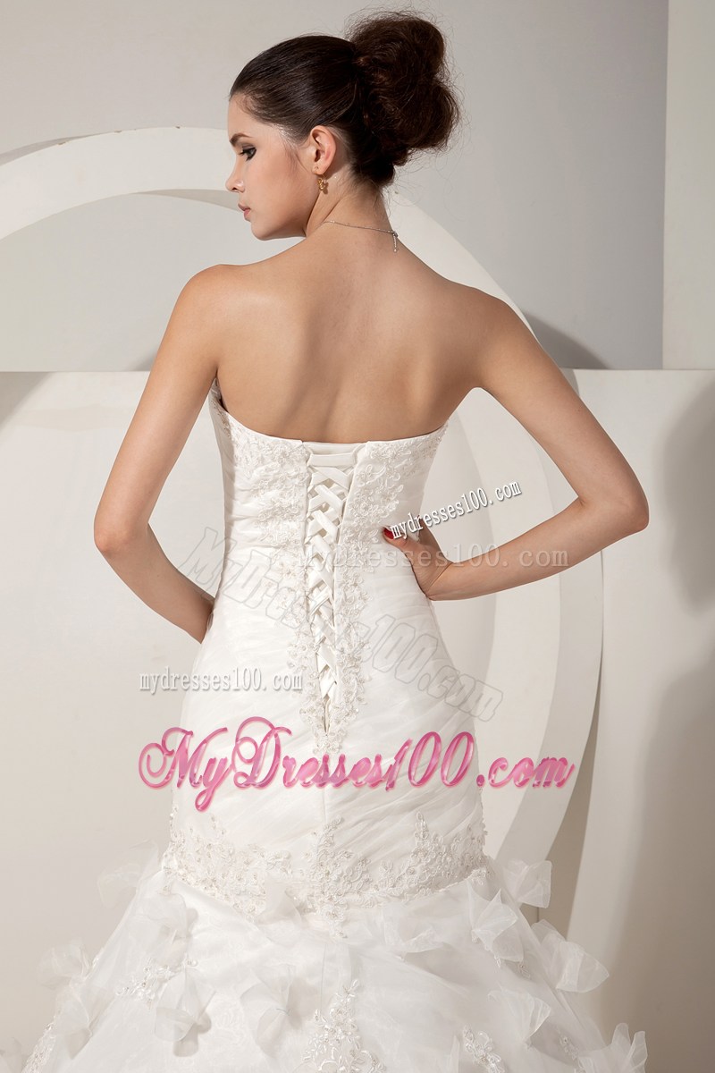 Sweet Mermaid Handmade Flowers Sweetheart White Lace Wedding Gown