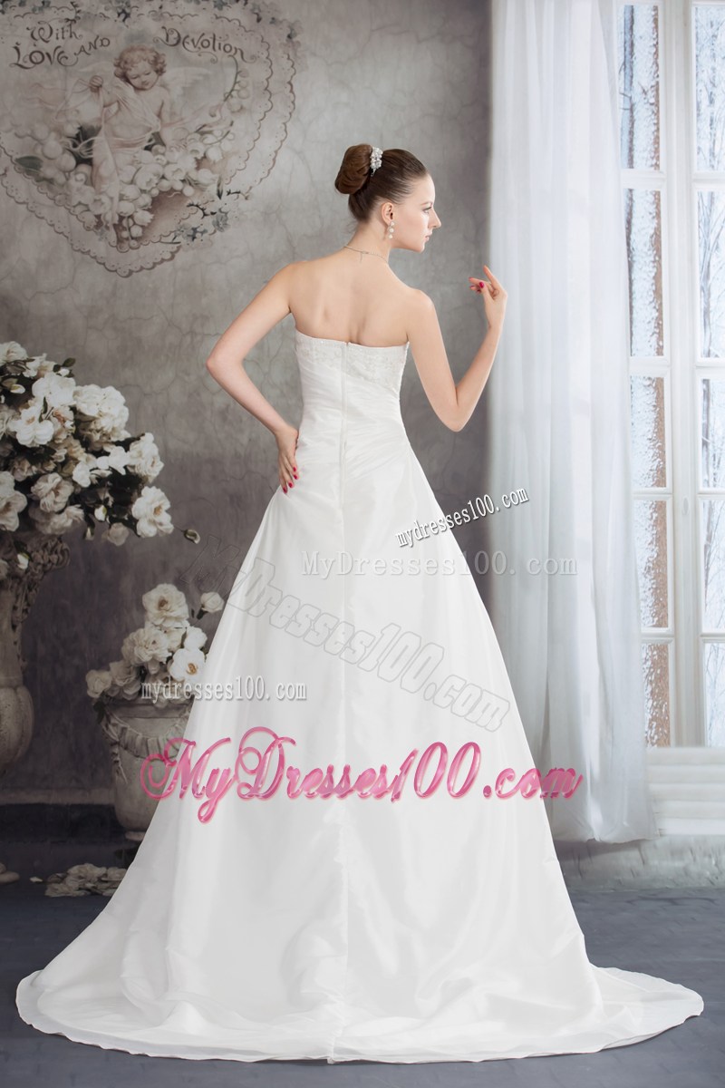 Strapless Beading Embroidery White Wedding Dress Zipper-up