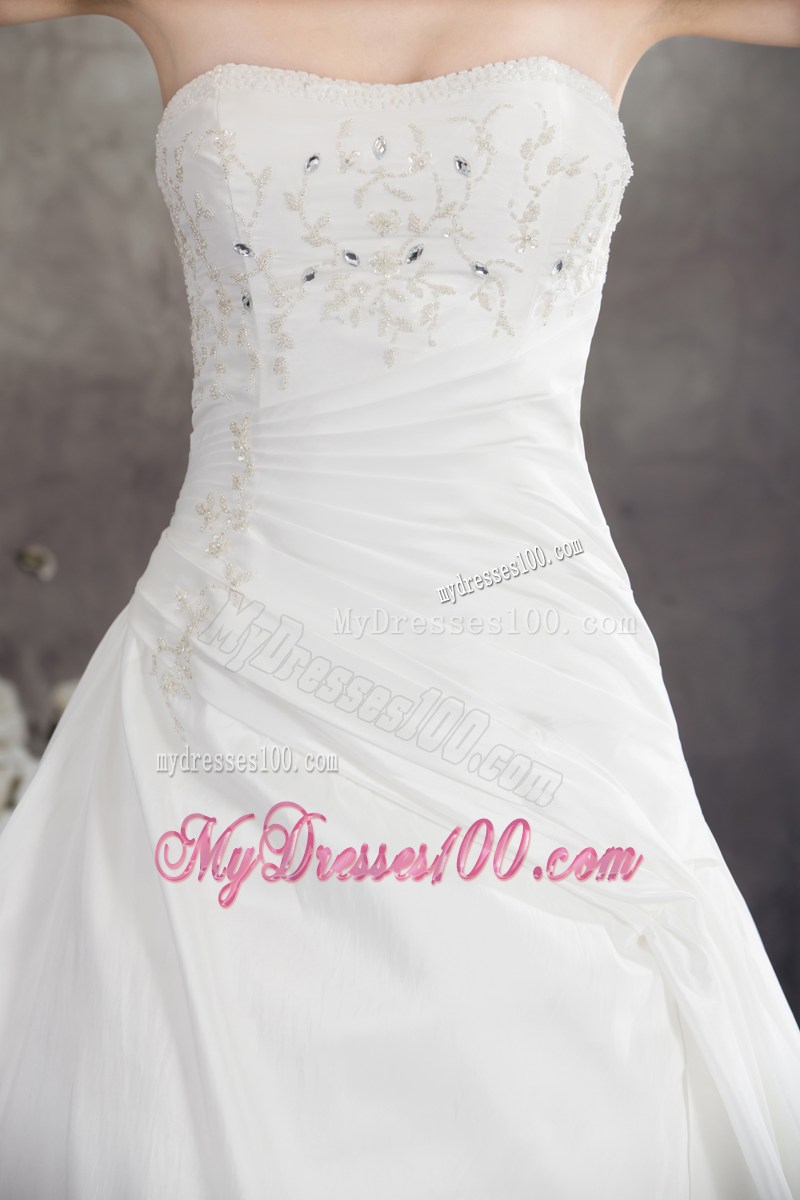 Strapless Beading Embroidery White Wedding Dress Zipper-up