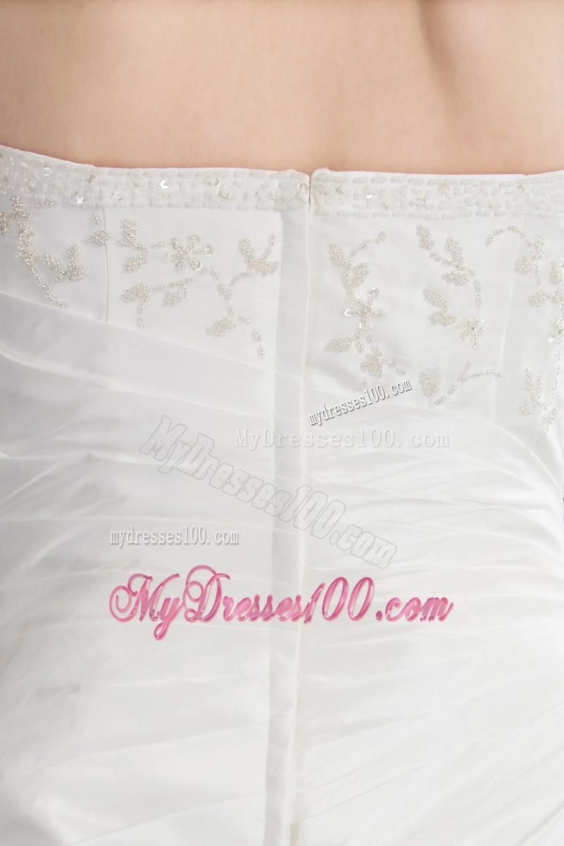 Strapless Beading Embroidery White Wedding Dress Zipper-up