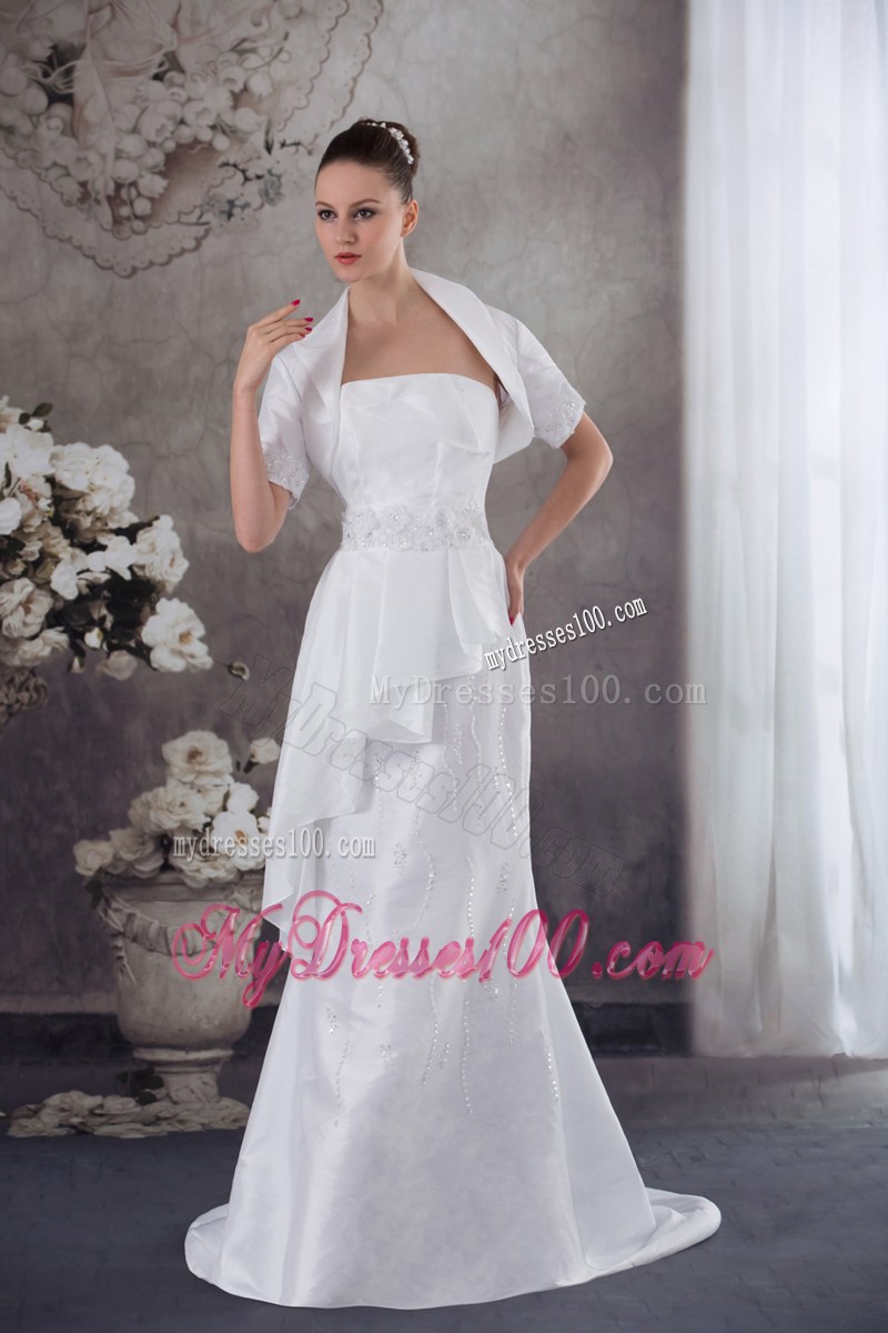 Groovy Court Train Beaded Appliques White Wedding Dress