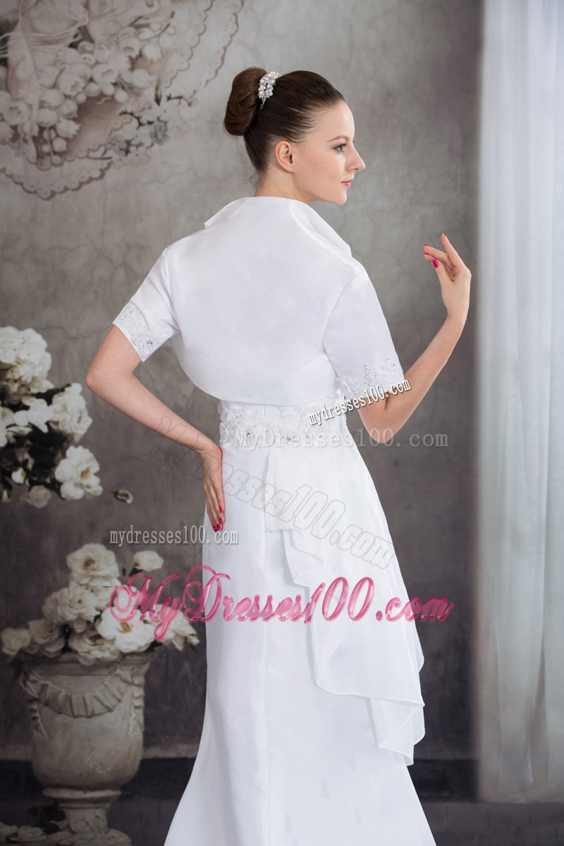 Groovy Court Train Beaded Appliques White Wedding Dress