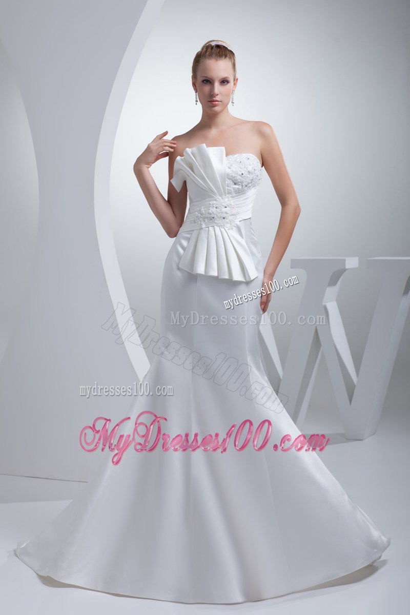 Appliques Ruche White Wedding Dress Mermaid White Wedding Dress