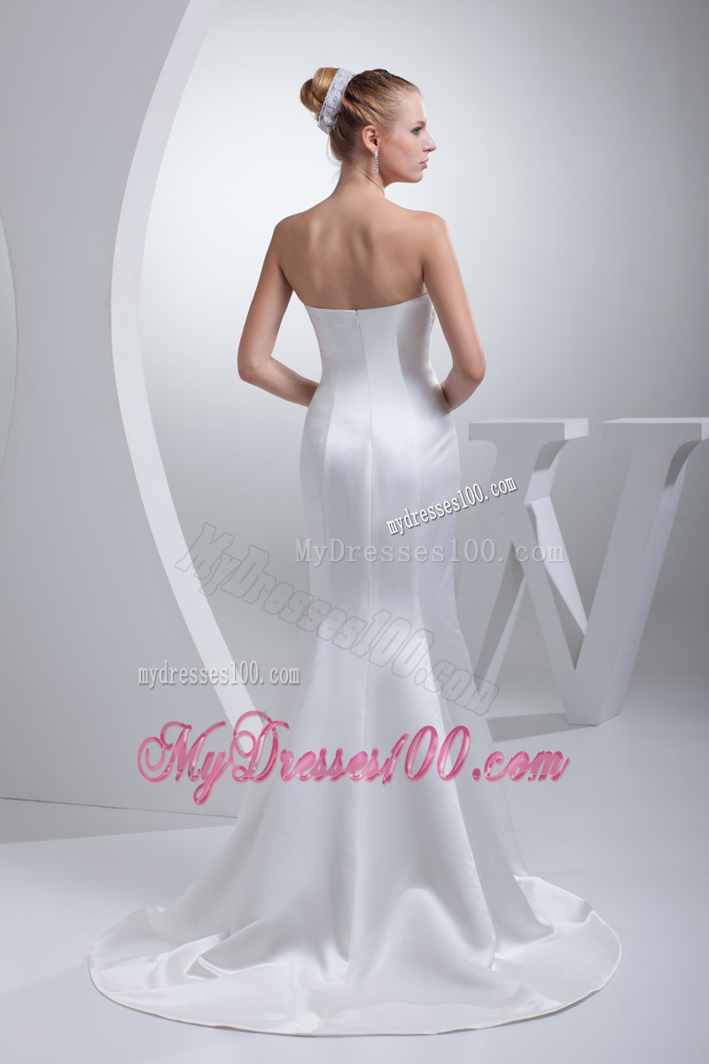 Appliques Ruche White Wedding Dress Mermaid White Wedding Dress
