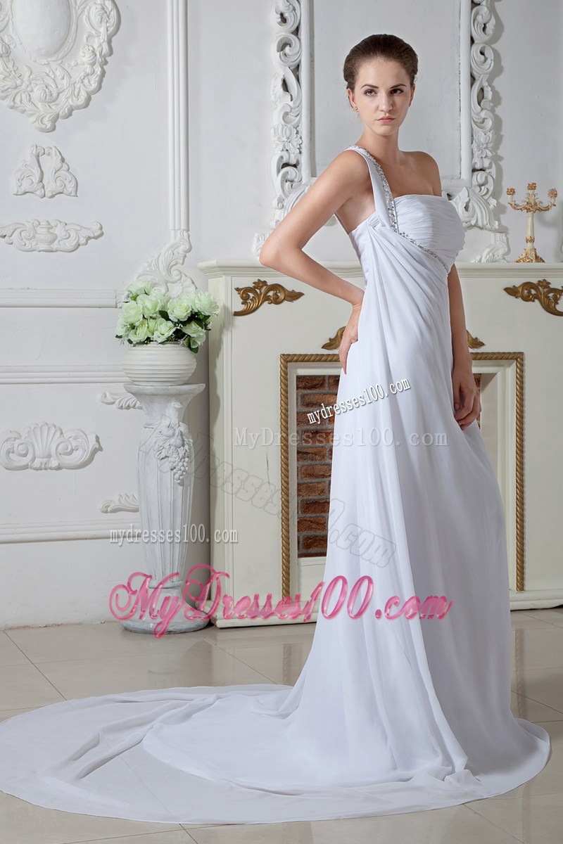Sweet Empire Court Train Beading Bridal Dress with Single Strap