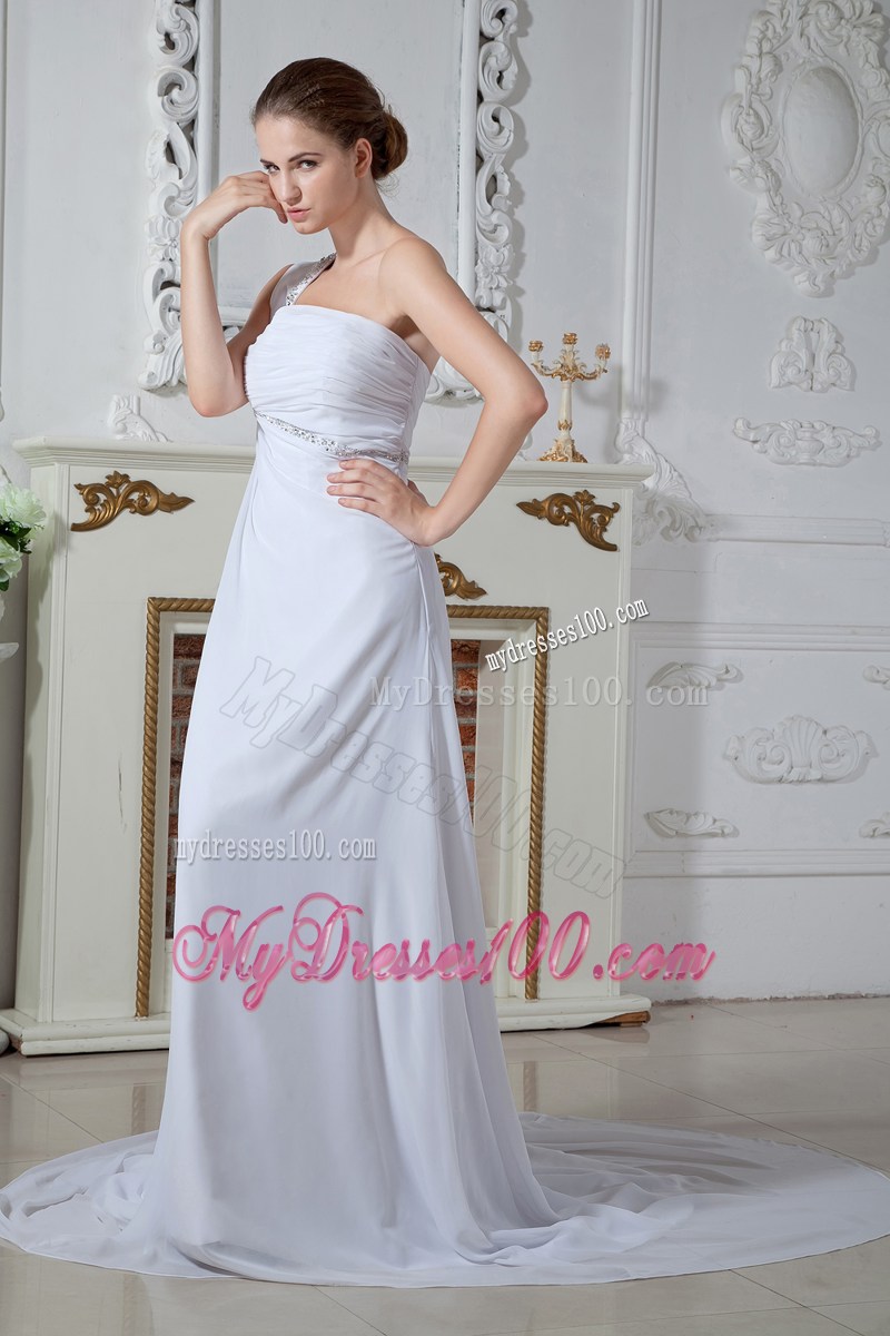 Sweet Empire Court Train Beading Bridal Dress with Single Strap