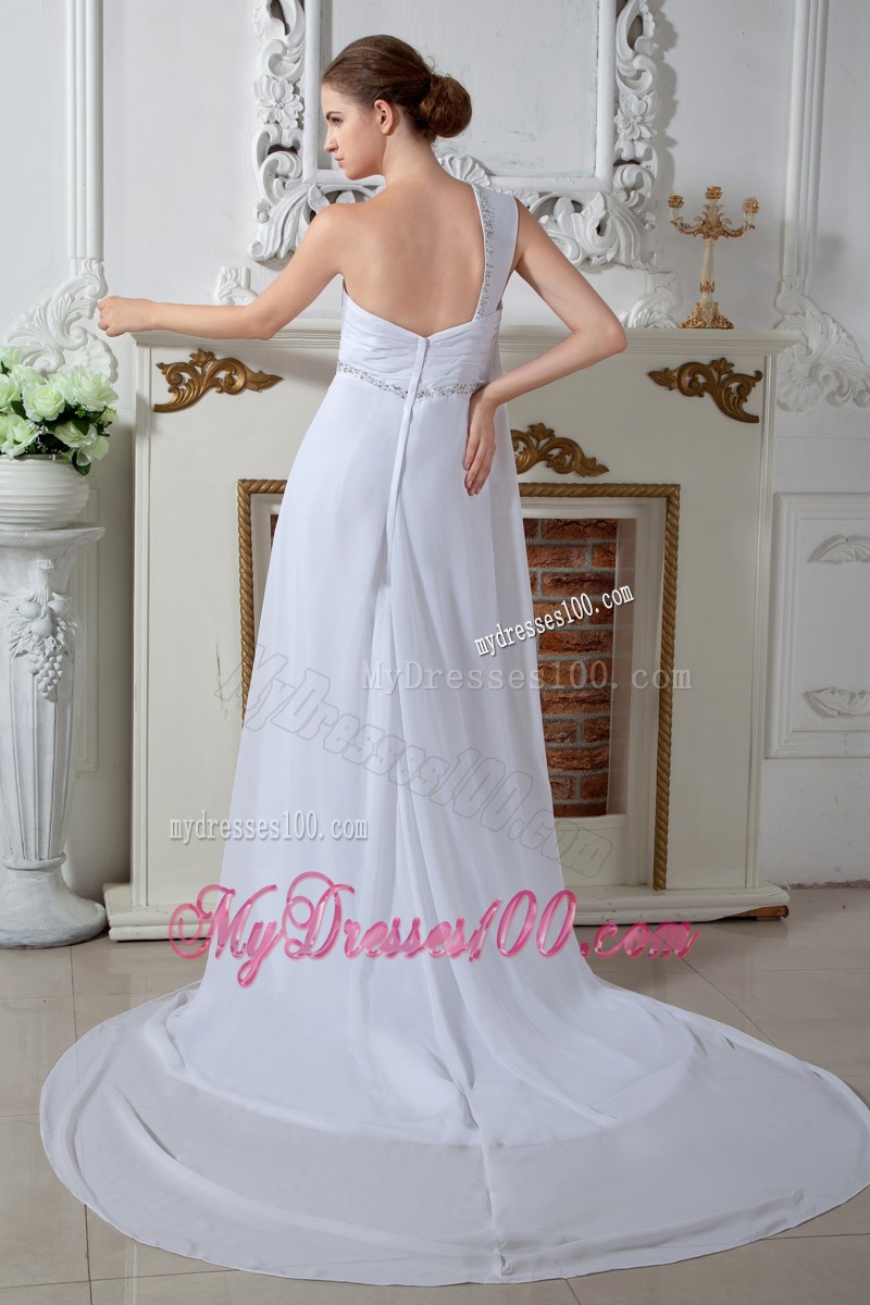 Sweet Empire Court Train Beading Bridal Dress with Single Strap