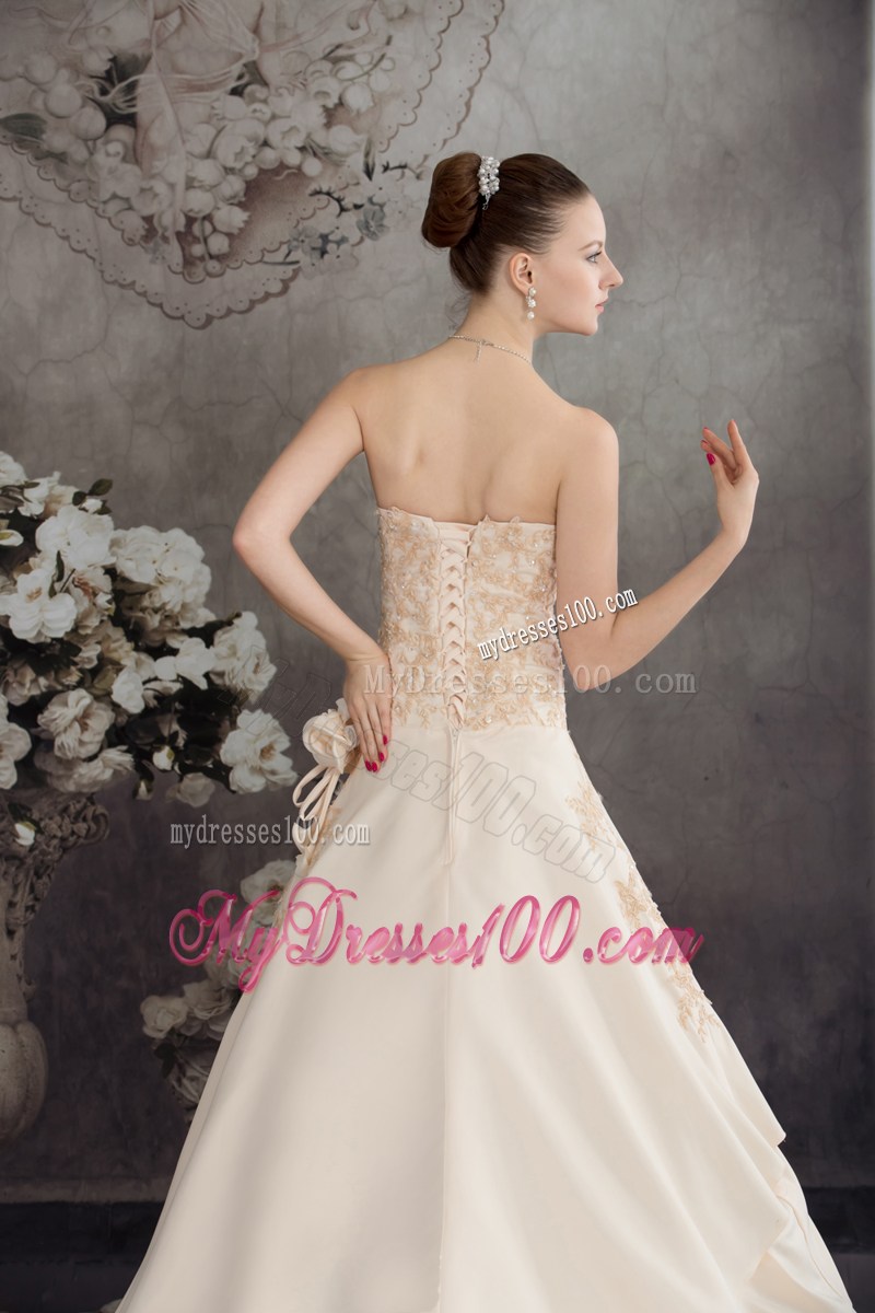 Champagne Handmade Flower Wedding Dress with Ruffles Appliques