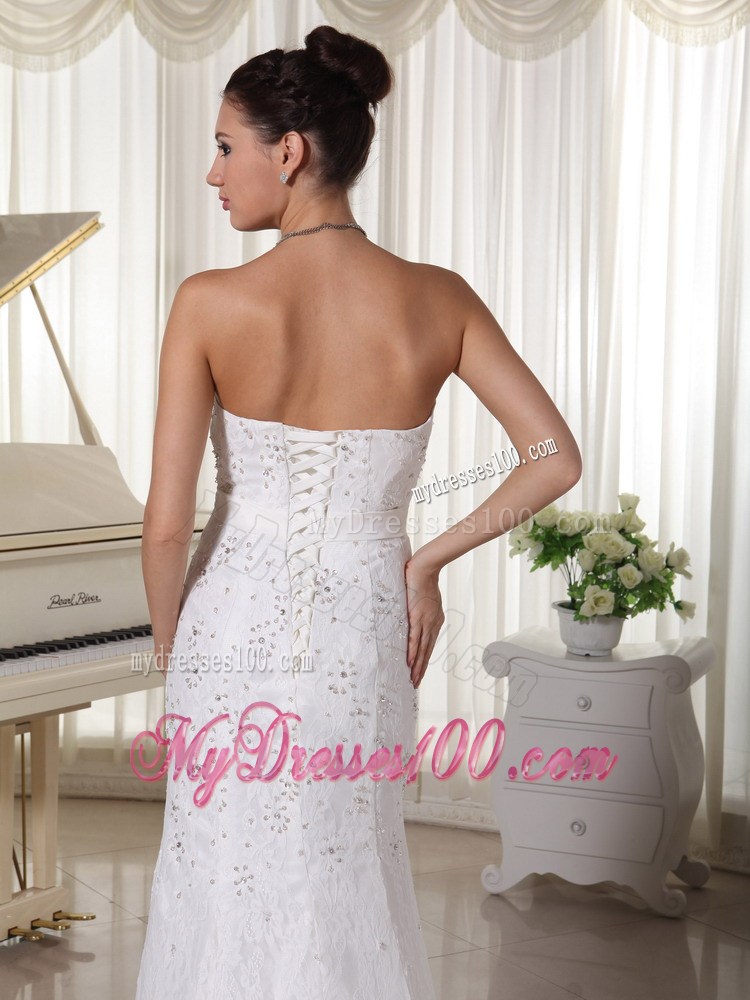Lace Flowers Brush Train Dresses for Brides with Beading Sash for Ladies