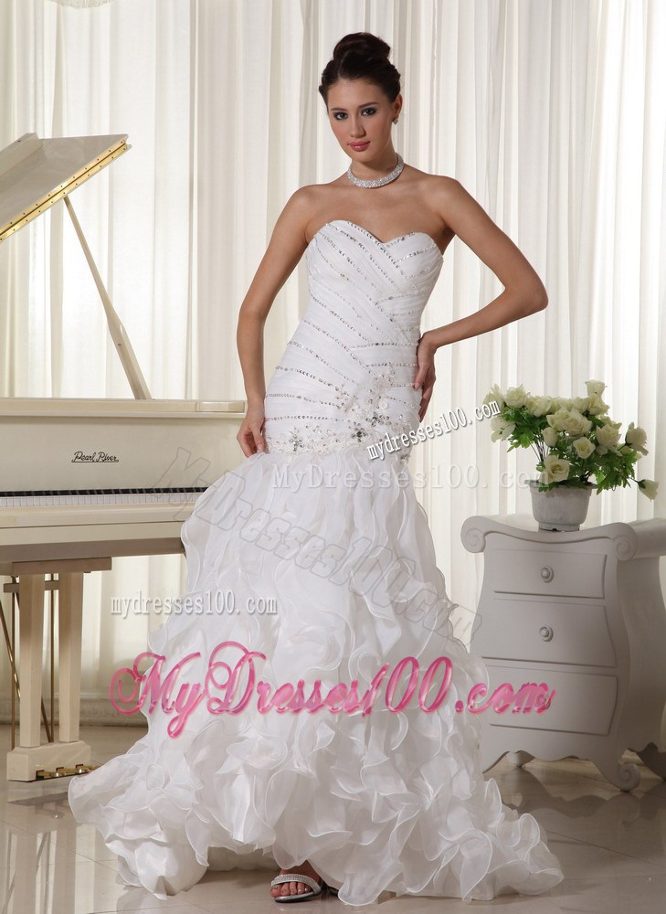 Diamonds Appliques and Ruffles Decorated Brush Train Dresses for Wedding