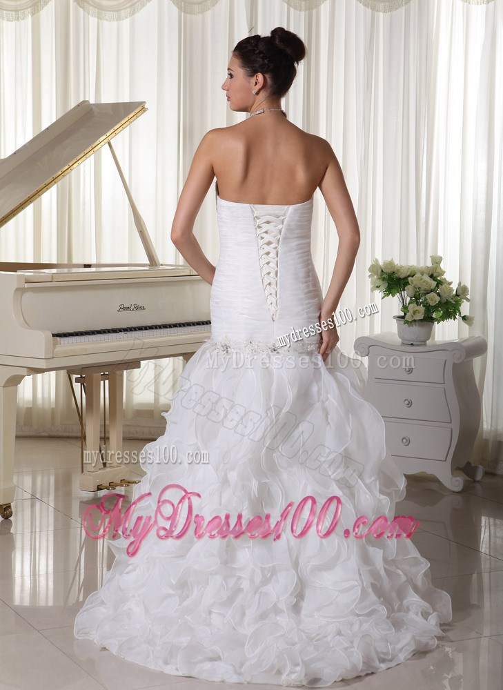 Diamonds Appliques and Ruffles Decorated Brush Train Dresses for Wedding